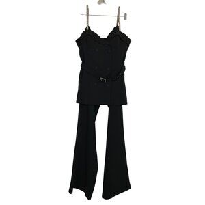 Fashion Nova Black Double Breasted Pants Set Rhinestone Straps Size XL Sexy‎ Y2K